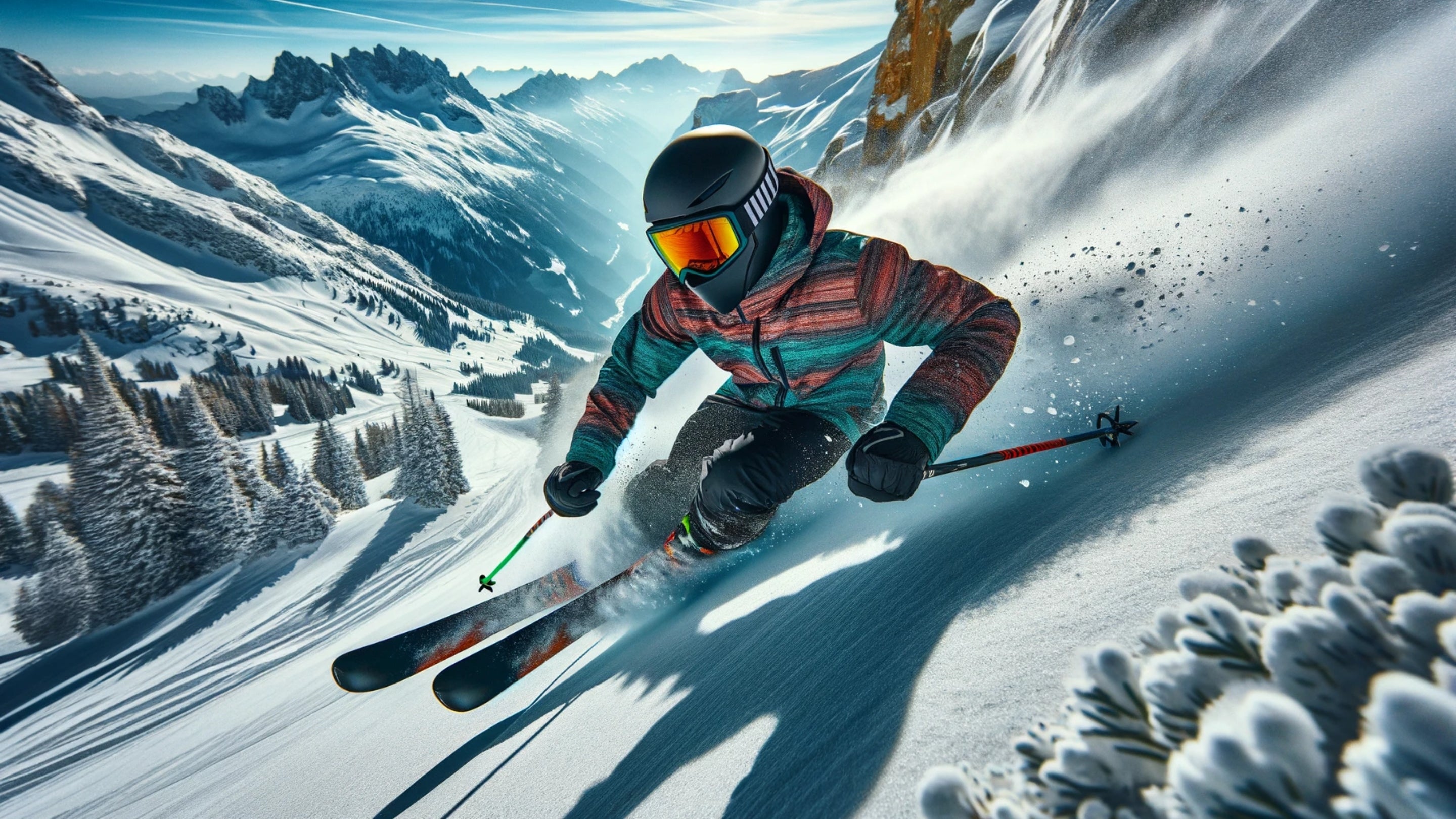 un homme équipé d'une cagoule de ski en train de dévaler les pistes 