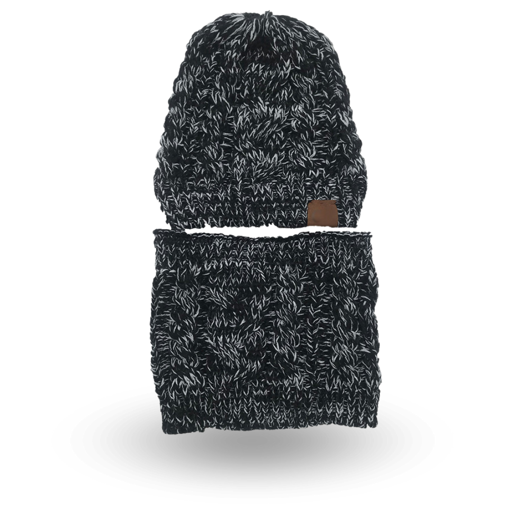 Bonnet Cache Cou Femme Noir et Blanc Noir